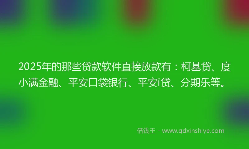 2025年的那些贷款软件直接放款有：柯基贷、度小满金融、平安口袋银行、平安i贷、分期乐等。
