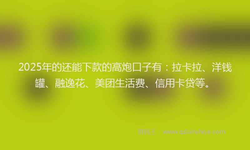 2025年的还能下款的高炮口子有：拉卡拉、洋钱罐、融逸花、美团生活费、信用卡贷等。