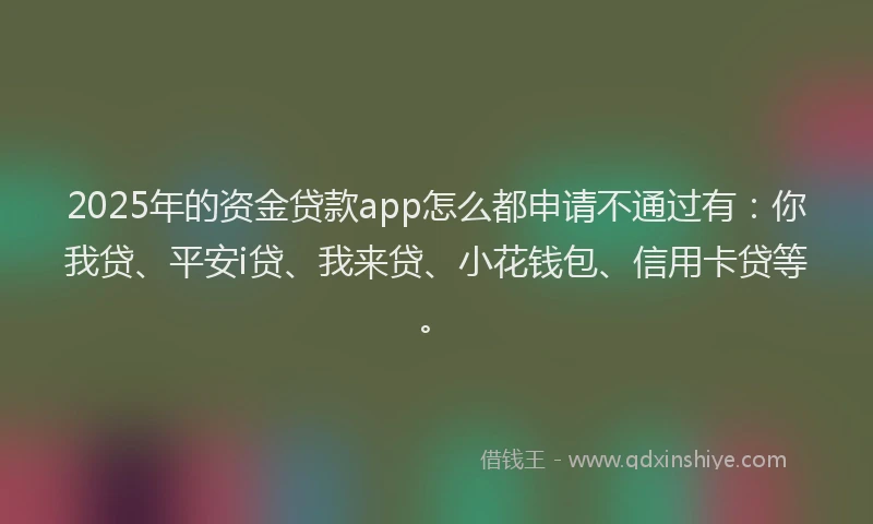 2025年的资金贷款app怎么都申请不通过有：你我贷、平安i贷、我来贷、小花钱包、信用卡贷等。