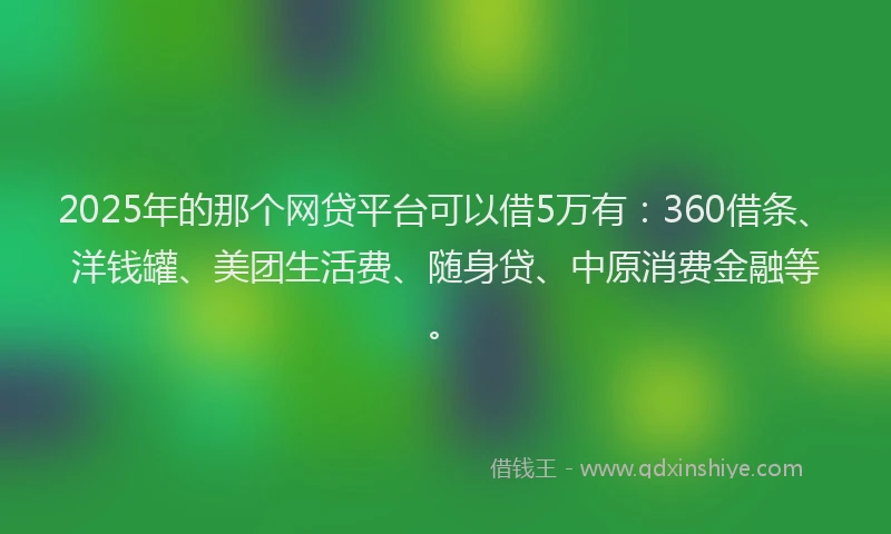 2025年的那个网贷平台可以借5万有：360借条、洋钱罐、美团生活费、随身贷、中原消费金融等。