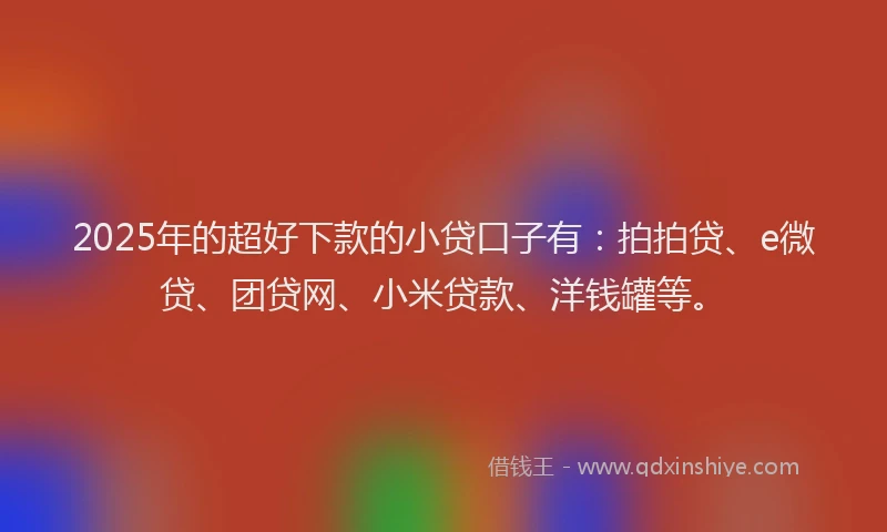 2025年的超好下款的小贷口子有：拍拍贷、e微贷、团贷网、小米贷款、洋钱罐等。