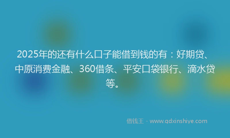 2025年的还有什么口子能借到钱的有：好期贷、中原消费金融、360借条、平安口袋银行、滴水贷等。