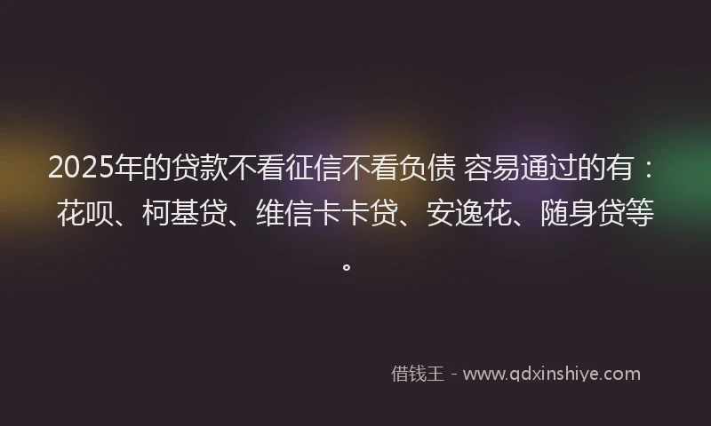 2025年的贷款不看征信不看负债 容易通过的有：花呗、柯基贷、维信卡卡贷、安逸花、随身贷等。