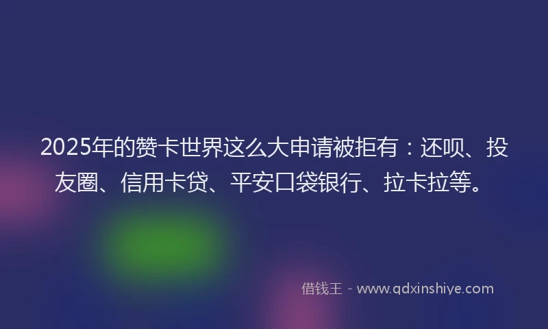 2025年的赞卡世界这么大申请被拒有：还呗、投友圈、信用卡贷、平安口袋银行、拉卡拉等。