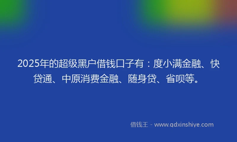 2025年的超级黑户借钱口子有：度小满金融、快贷通、中原消费金融、随身贷、省呗等。