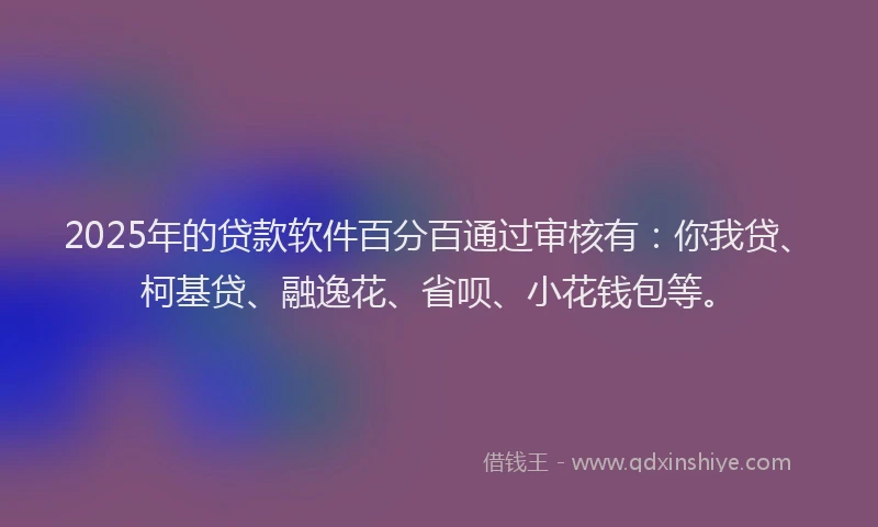 2025年的贷款软件百分百通过审核有：你我贷、柯基贷、融逸花、省呗、小花钱包等。