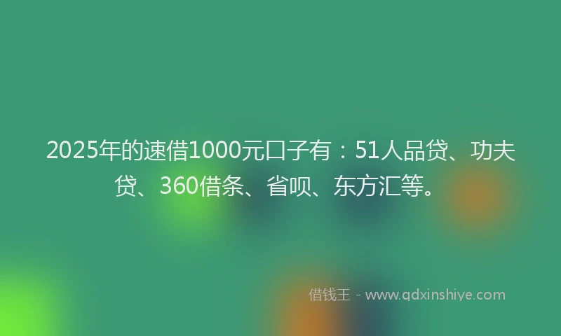 2025年的速借1000元口子有：51人品贷、功夫贷、360借条、省呗、东方汇等。