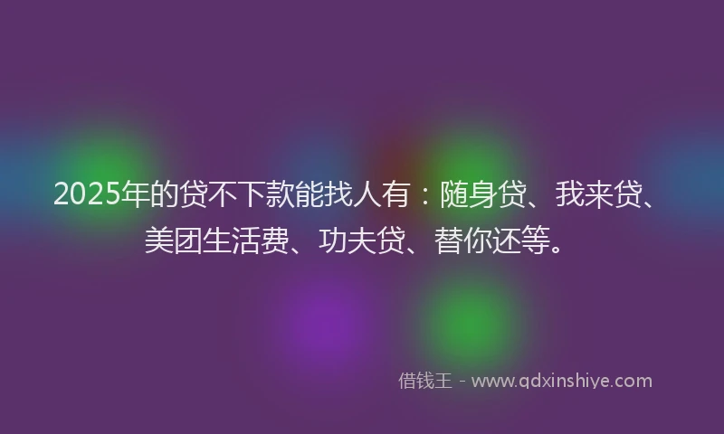 2025年的贷不下款能找人有：随身贷、我来贷、美团生活费、功夫贷、替你还等。