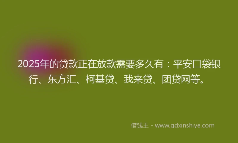 2025年的贷款正在放款需要多久有：平安口袋银行、东方汇、柯基贷、我来贷、团贷网等。