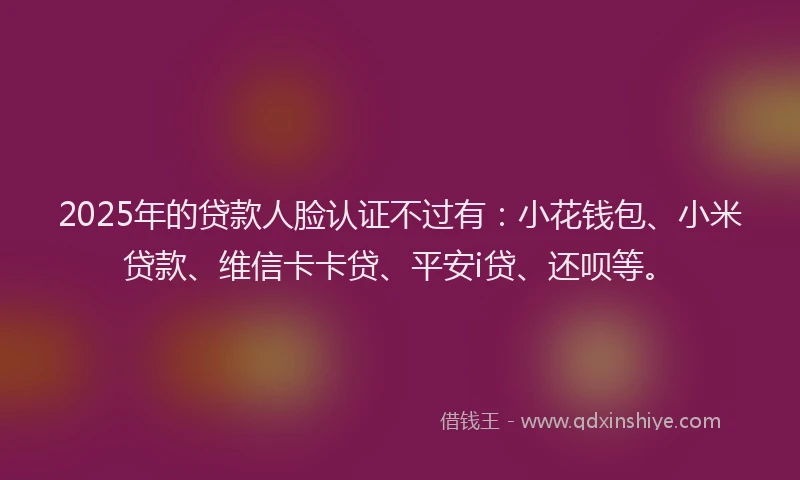2025年的贷款人脸认证不过有：小花钱包、小米贷款、维信卡卡贷、平安i贷、还呗等。
