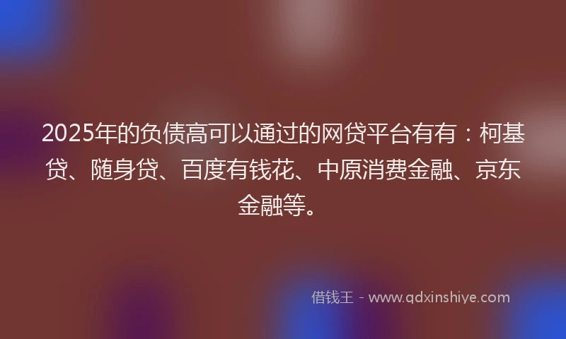 2025年的负债高可以通过的网贷平台有有：柯基贷、随身贷、百度有钱花、中原消费金融、京东金融等。