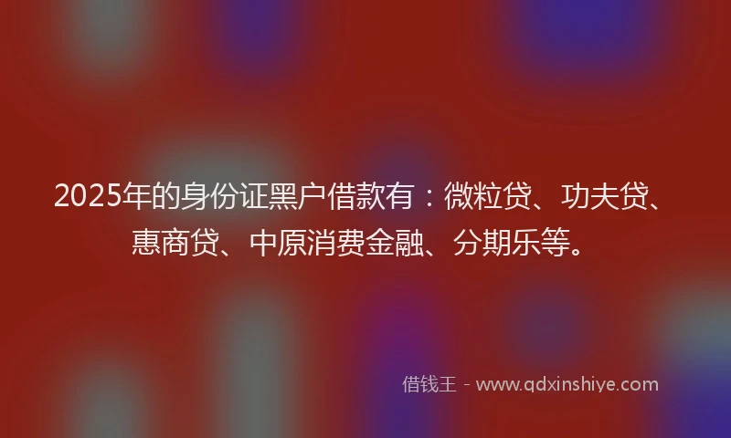 2025年的身份证黑户借款有：微粒贷、功夫贷、惠商贷、中原消费金融、分期乐等。