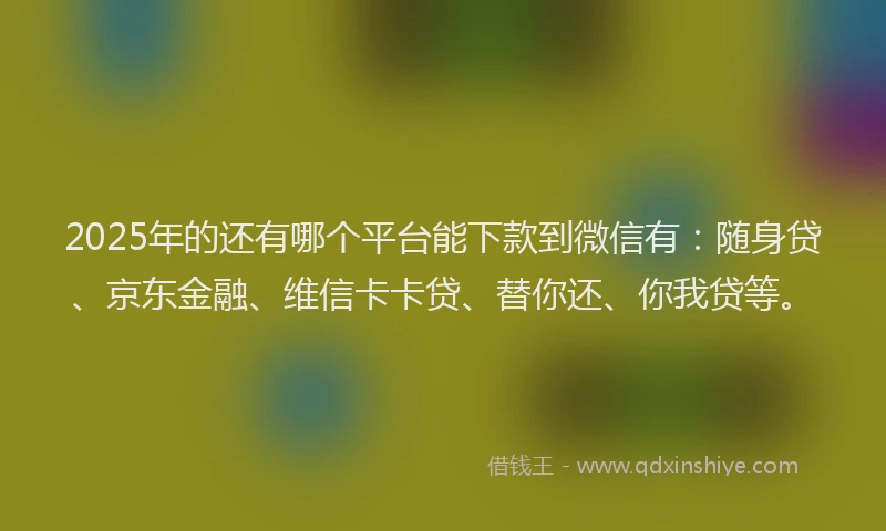 2025年的还有哪个平台能下款到微信有：随身贷、京东金融、维信卡卡贷、替你还、你我贷等。