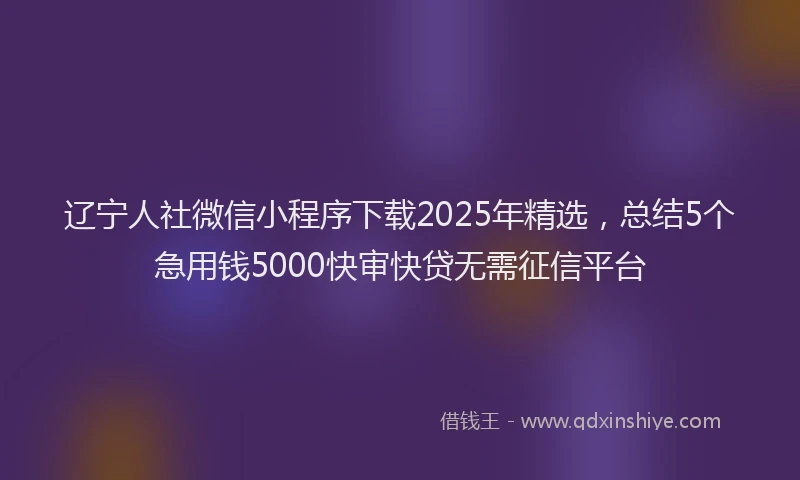辽宁人社微信小程序下载2025年精选，总结5个急用钱5000快审快贷无需征信平台