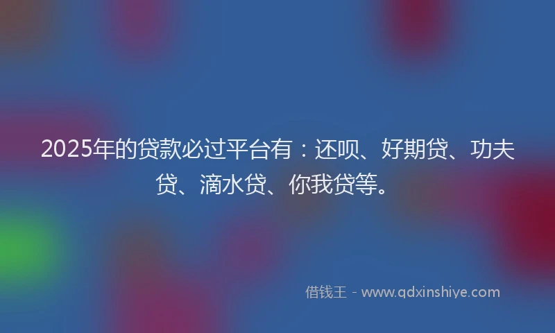 2025年的贷款必过平台有：还呗、好期贷、功夫贷、滴水贷、你我贷等。