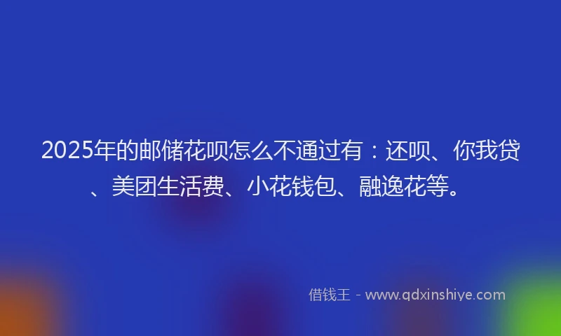 2025年的邮储花呗怎么不通过有：还呗、你我贷、美团生活费、小花钱包、融逸花等。