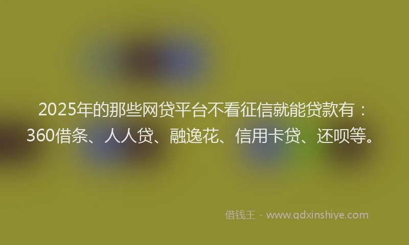 2025年的那些网贷平台不看征信就能贷款有：360借条、人人贷、融逸花、信用卡贷、还呗等。
