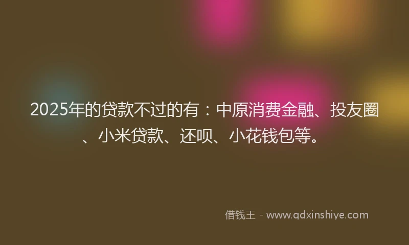 2025年的贷款不过的有：中原消费金融、投友圈、小米贷款、还呗、小花钱包等。