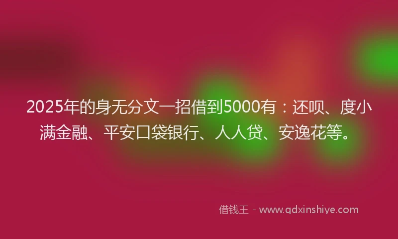 2025年的身无分文一招借到5000有：还呗、度小满金融、平安口袋银行、人人贷、安逸花等。