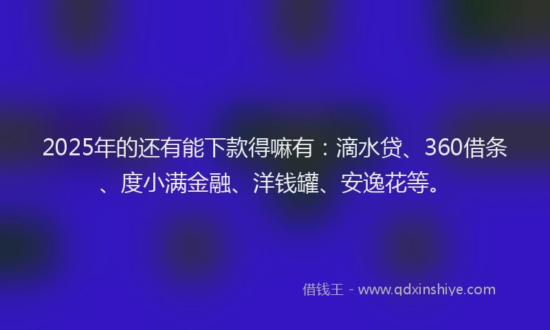 2025年的还有能下款得嘛有：滴水贷、360借条、度小满金融、洋钱罐、安逸花等。