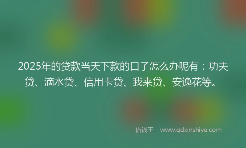 2025年的贷款当天下款的口子怎么办呢有：功夫贷、滴水贷、信用卡贷、我来贷、安逸花等。