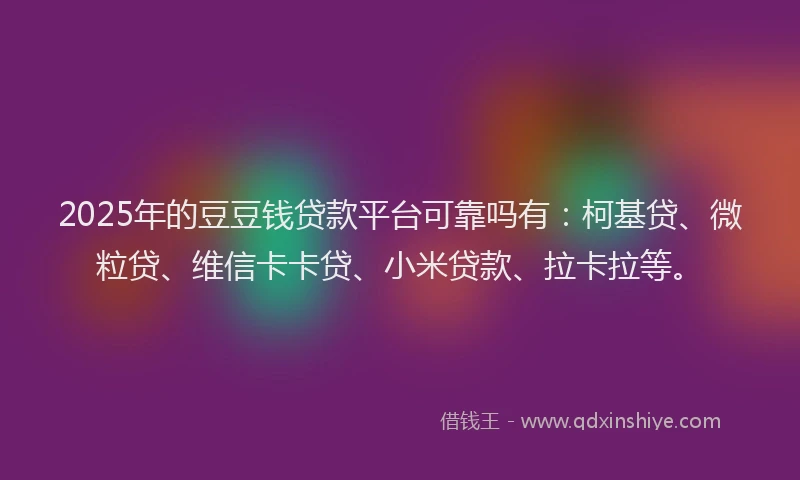 2025年的豆豆钱贷款平台可靠吗有：柯基贷、微粒贷、维信卡卡贷、小米贷款、拉卡拉等。