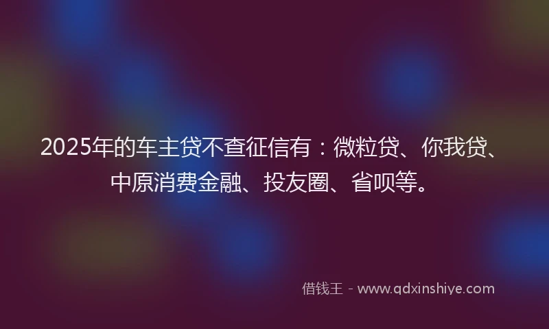 2025年的车主贷不查征信有：微粒贷、你我贷、中原消费金融、投友圈、省呗等。