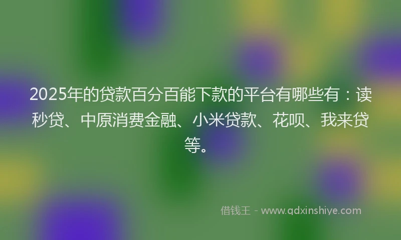 2025年的贷款百分百能下款的平台有哪些有：读秒贷、中原消费金融、小米贷款、花呗、我来贷等。