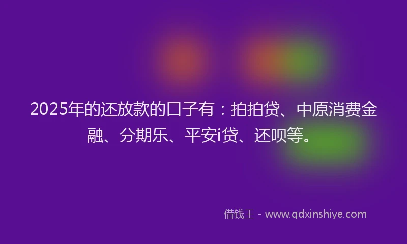 2025年的还放款的口子有：拍拍贷、中原消费金融、分期乐、平安i贷、还呗等。