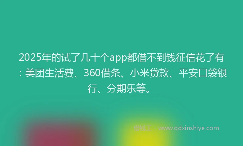 2025年的试了几十个app都借不到钱征信花了有：美团生活费、360借条、小米贷款、平安口袋银行、分期乐等。