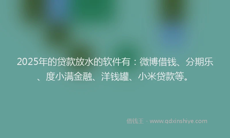 2025年的贷款放水的软件有：微博借钱、分期乐、度小满金融、洋钱罐、小米贷款等。