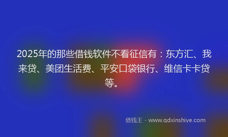 2025年的那些借钱软件不看征信有：东方汇、我来贷、美团生活费、平安口袋银行、维信卡卡贷等。