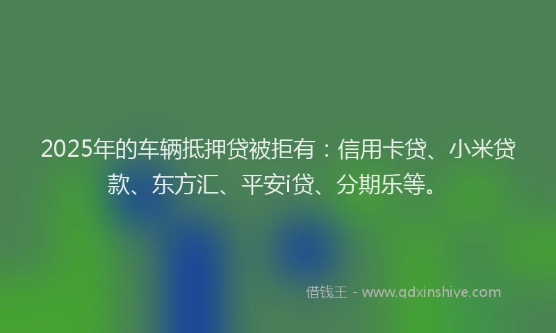 2025年的车辆抵押贷被拒有：信用卡贷、小米贷款、东方汇、平安i贷、分期乐等。