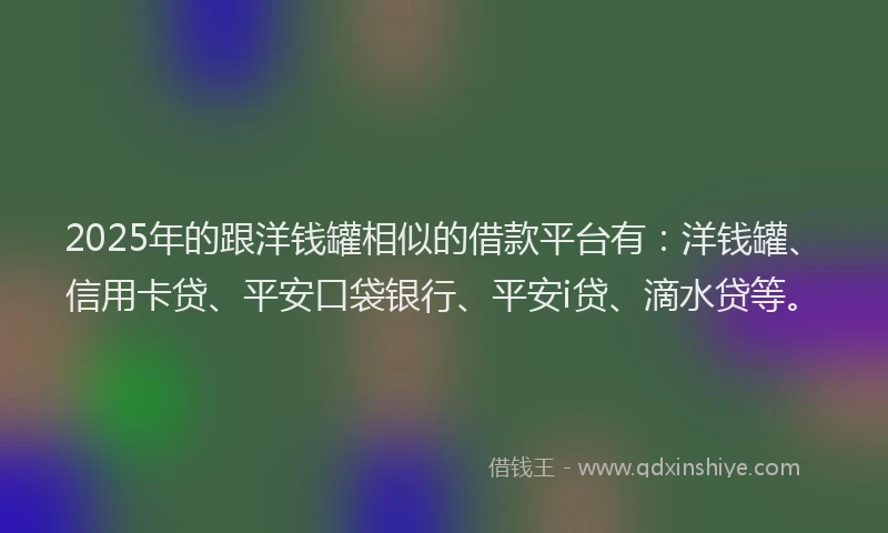 2025年的跟洋钱罐相似的借款平台有：洋钱罐、信用卡贷、平安口袋银行、平安i贷、滴水贷等。