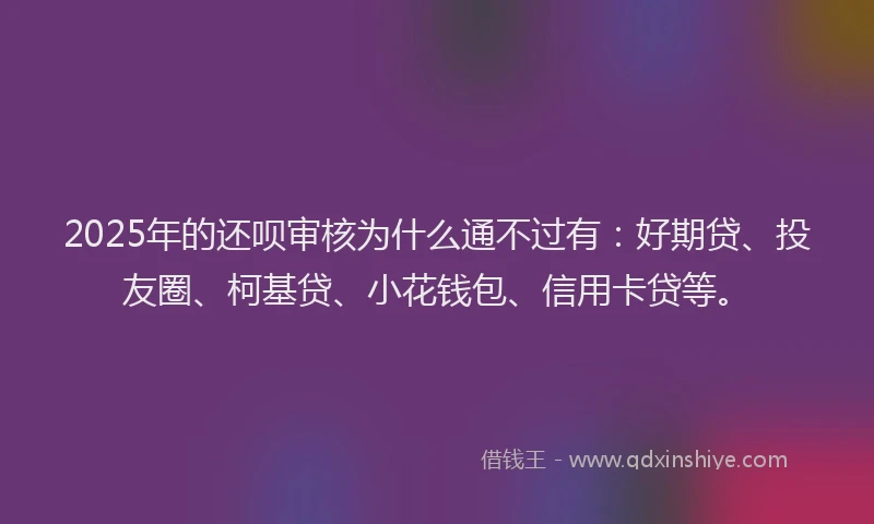 2025年的还呗审核为什么通不过有：好期贷、投友圈、柯基贷、小花钱包、信用卡贷等。