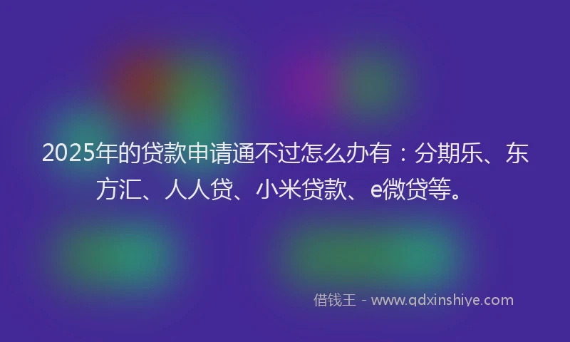 2025年的贷款申请通不过怎么办有：分期乐、东方汇、人人贷、小米贷款、e微贷等。