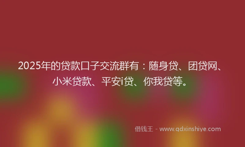 2025年的贷款口子交流群有：随身贷、团贷网、小米贷款、平安i贷、你我贷等。