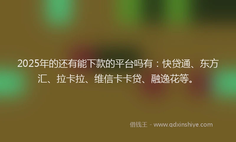 2025年的还有能下款的平台吗有：快贷通、东方汇、拉卡拉、维信卡卡贷、融逸花等。