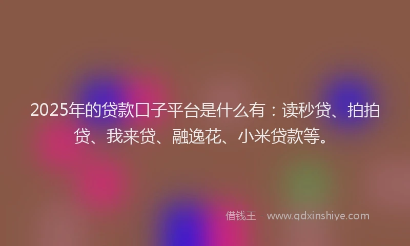 2025年的贷款口子平台是什么有:读秒贷、拍拍贷、我来贷、融逸花、小米贷款等。