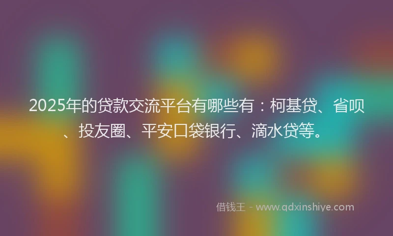 2025年的贷款交流平台有哪些有：柯基贷、省呗、投友圈、平安口袋银行、滴水贷等。