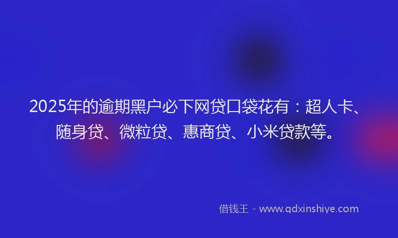 2025年的逾期黑户必下网贷口袋花有：超人卡、随身贷、微粒贷、惠商贷、小米贷款等。