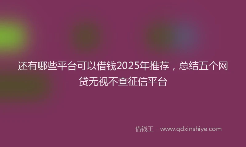还有哪些平台可以借钱2025年推荐，总结五个网贷无视不查征信平台