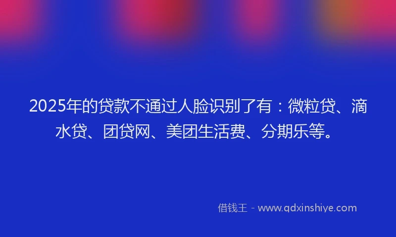 2025年的贷款不通过人脸识别了有：微粒贷、滴水贷、团贷网、美团生活费、分期乐等。