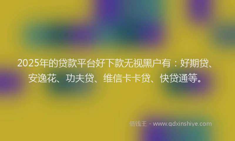 2025年的贷款平台好下款无视黑户有：好期贷、安逸花、功夫贷、维信卡卡贷、快贷通等。