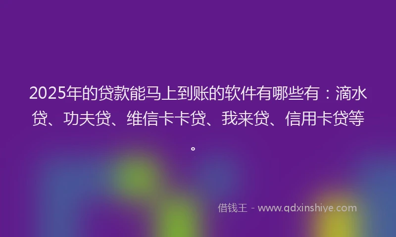 2025年的贷款能马上到账的软件有哪些有：滴水贷、功夫贷、维信卡卡贷、我来贷、信用卡贷等。