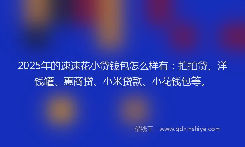 2025年的速速花小贷钱包怎么样有：拍拍贷、洋钱罐、惠商贷、小米贷款、小花钱包等。