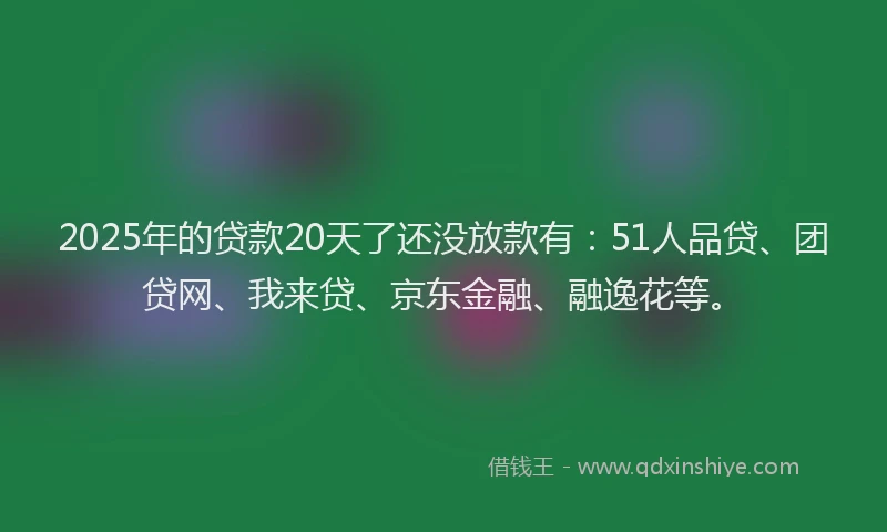2025年的贷款20天了还没放款有：51人品贷、团贷网、我来贷、京东金融、融逸花等。