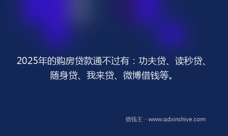 2025年的购房贷款通不过有：功夫贷、读秒贷、随身贷、我来贷、微博借钱等。