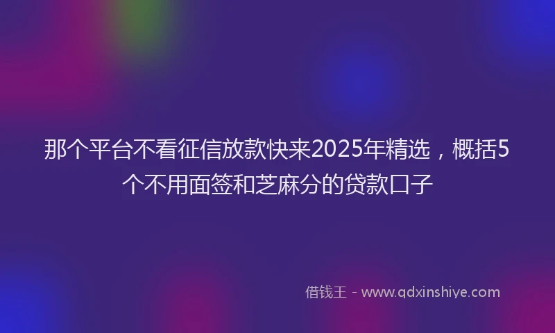 那个平台不看征信放款快来2025年精选，概括5个不用面签和芝麻分的贷款口子