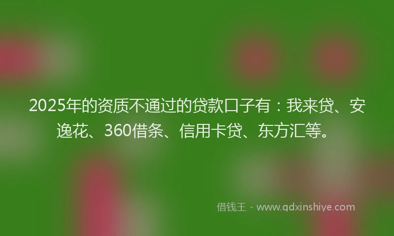 2025年的资质不通过的贷款口子有：我来贷、安逸花、360借条、信用卡贷、东方汇等。